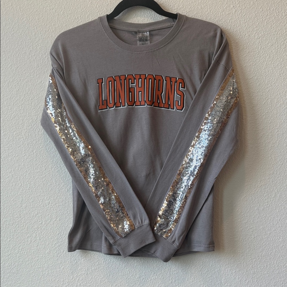 Longhorns Gray Sequin Long Sleeve Kids Tee